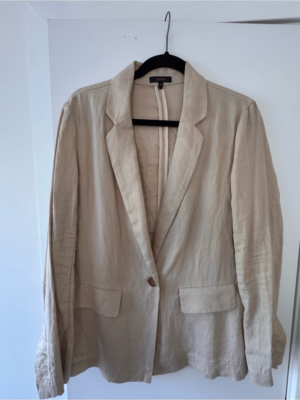 Quince Linen Single-Button Blazer in Natural Beige